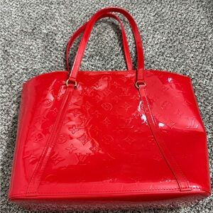 Louis Vuitton Red Orange Patent Leather Tote Bag
